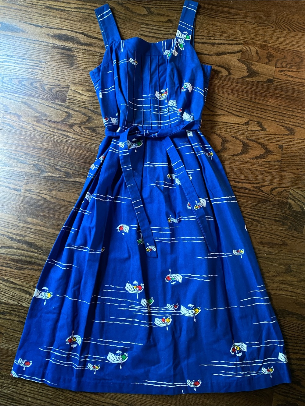 Bright Blue Sleeveless Midi Dress with Belt